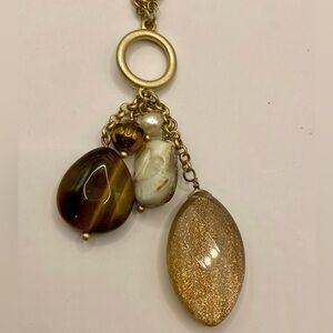 Lia Sophia Long or Short Gold and Brown Pendant Necklace